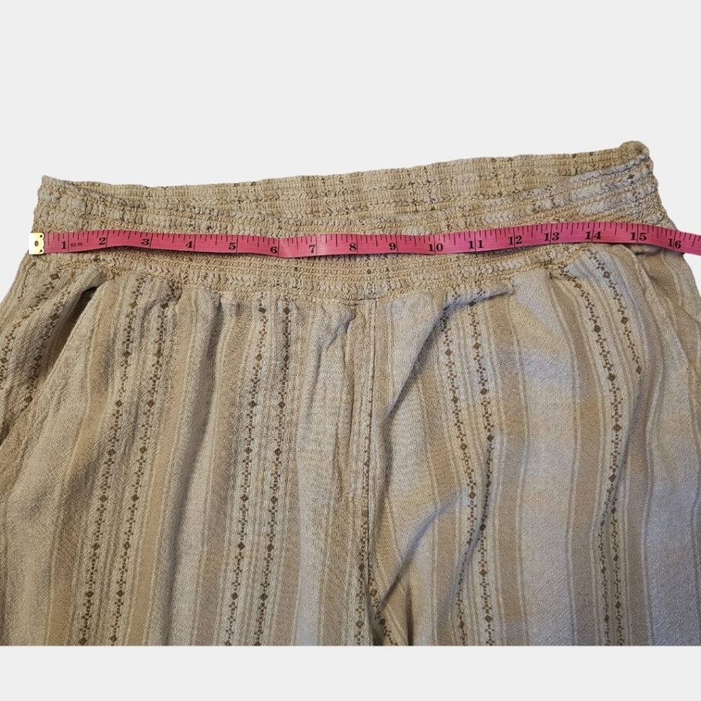 Briggs Elastic Waist Tan Stripe Pull-On Linen Blend Wide Leg Palazzo Pants Sz L - Picture 10 of 13
